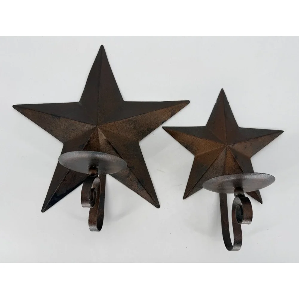 Rustic Metal Star Wall Sconce‎ Candle Holder Set Primitive Farmhouse Decor